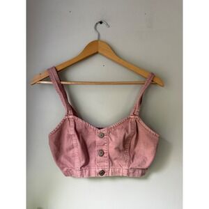 American Eagle Pink Denim Crop Top Button Front Bralette Size 2 concert fair